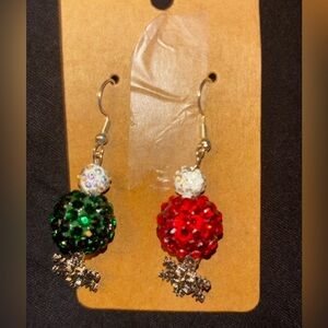 Festive Red and Green Dangle Earrings with a snowflake charm